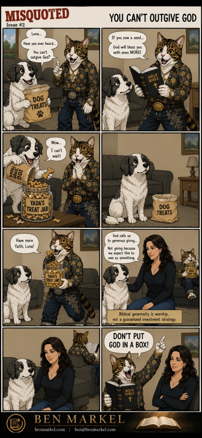 Misquoted Issue 2 You Can’t Outgive God comic featuring Luna, Yada, and Erika.