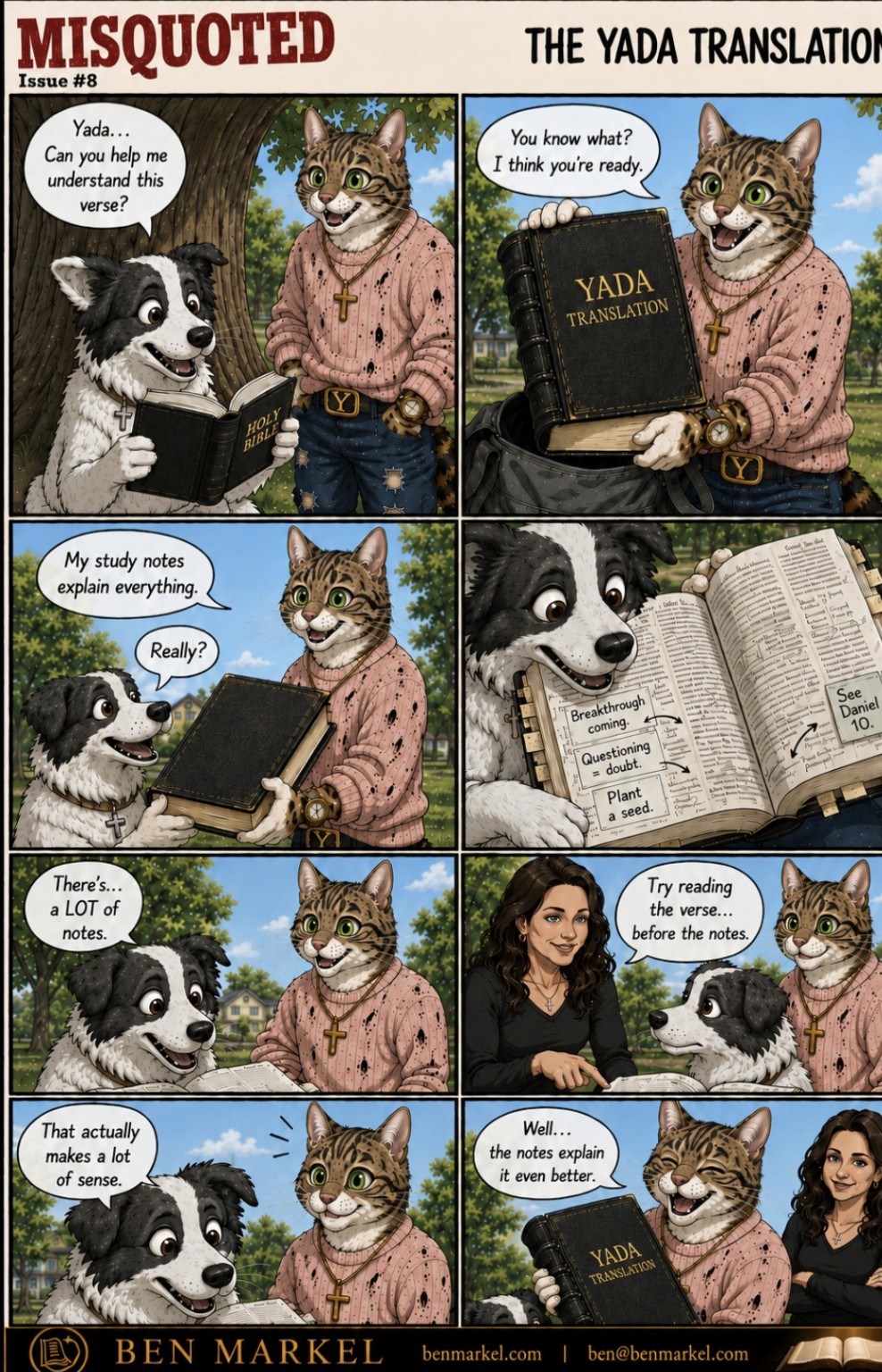 Misquoted Issue 8 The Yada Translation comic featuring Luna, Yada, and Erika.