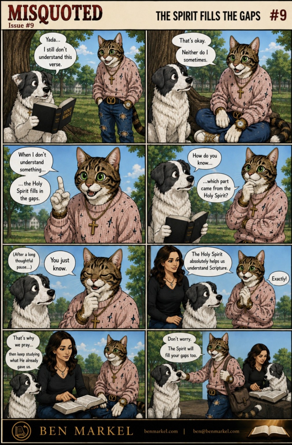 Misquoted Issue 9 The Spirit Fills the Gaps comic featuring Luna, Yada, and Erika.