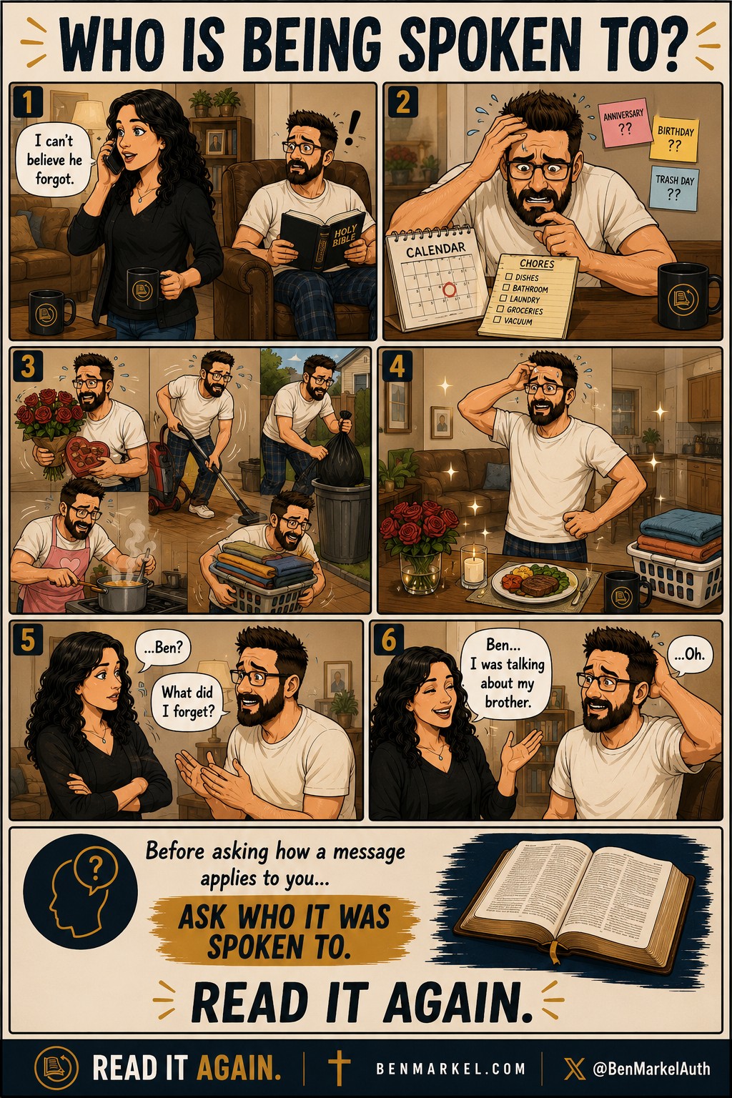 Who Is Being Spoken To comic about identifying the original audience before applying a biblical passage.